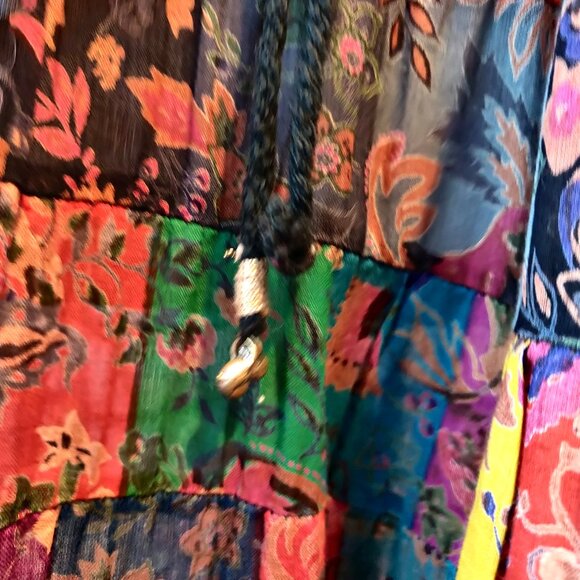 Vintage Boho Womens M/L? Patchwork Tiers Semi Sheer Lightweight Maxi Skirt Flaw - Picture 6 of 11